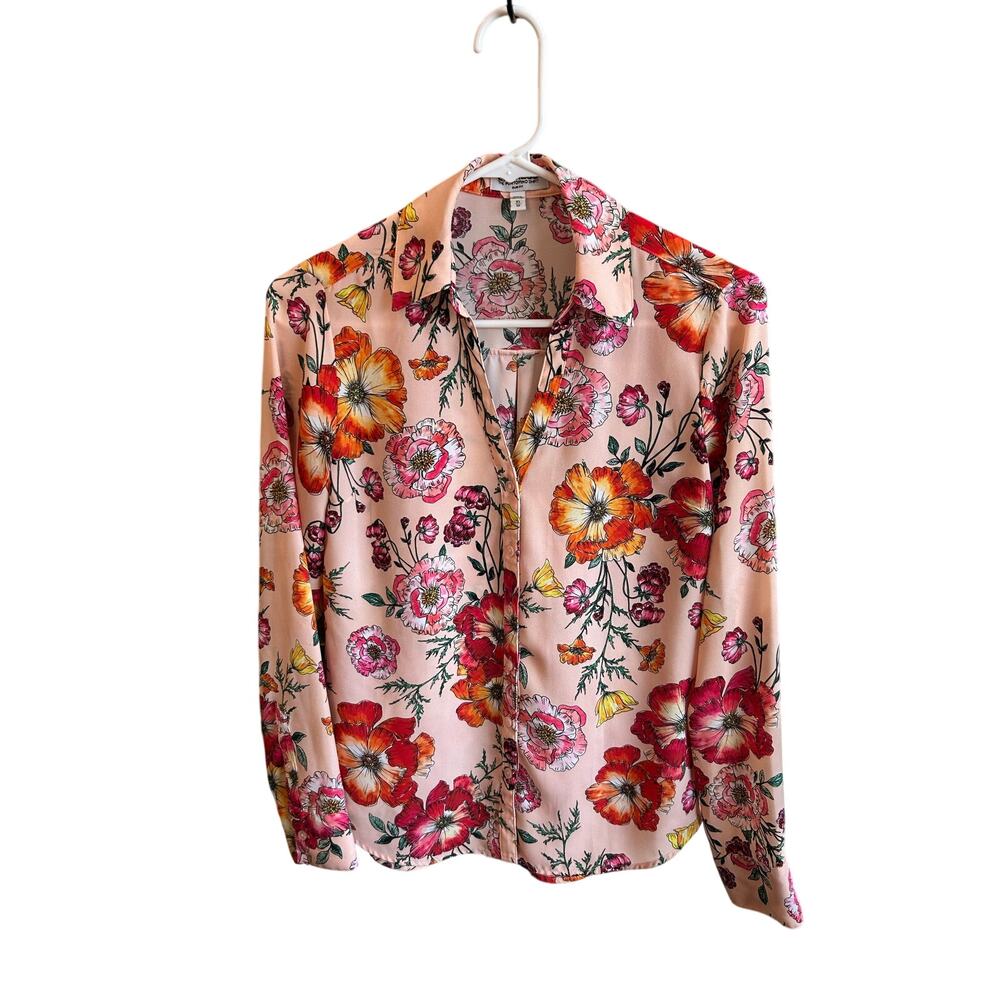 Express Portifino Pink Button Up Floral Blouse